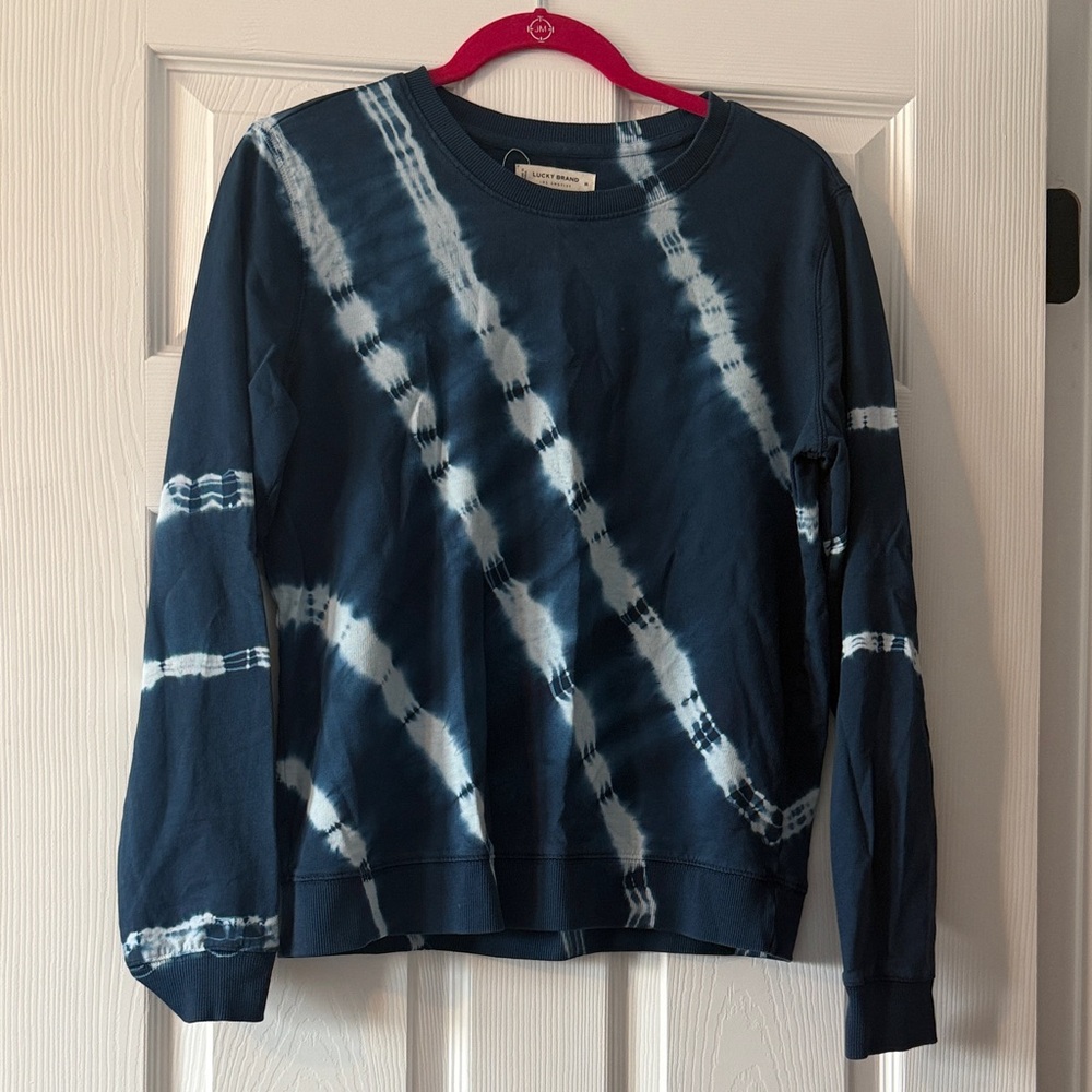 Lucky Brand Navy and White Tie-Dye Crewneck Sweatshirt